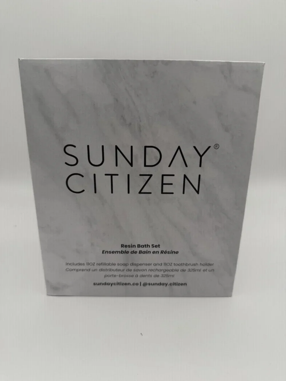 Sunday Citizen Bath Set Resin Faux Marble Soap Dispenser Toothbrush Cup NEW